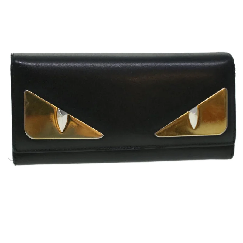 FENDI Bug's Eye Monster Long Wallet Leather Black Gold  43573