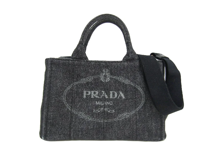 Prada Black Denim Canapa Tote (SHA-13805)