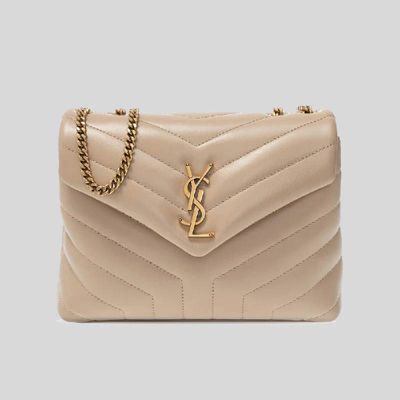 SAINT LAURENT YSL Loulou Small Chain Bag In Quilted "Y" Leather Dark Beige 494699DV727