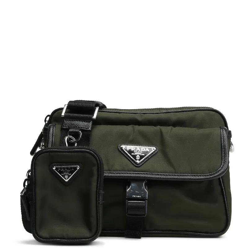 PRADA Re-Nylon Saffiano Shoulder Bag - Tundra(Green)