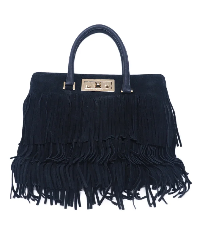 Saint Laurent Black Suede Fringe Tote