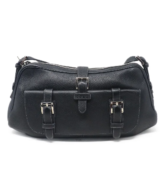 Loewe Black Leather Shoulder Bag w/ White Stitching