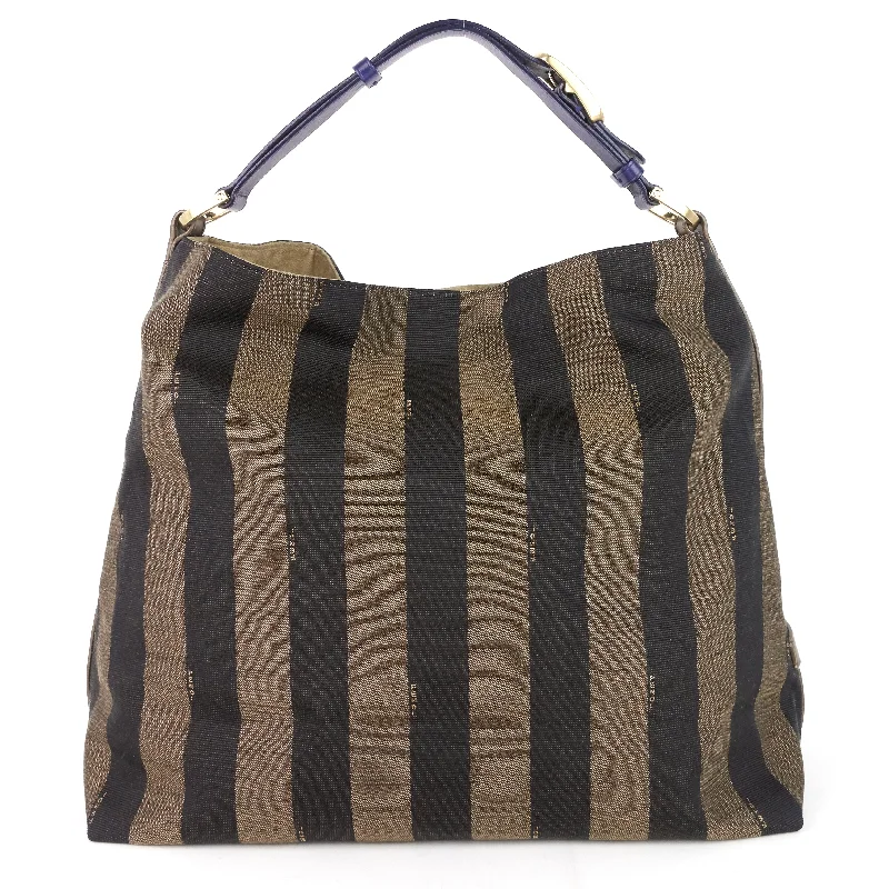 Tobacco Pequin Stripe Canvas Hobo Bag