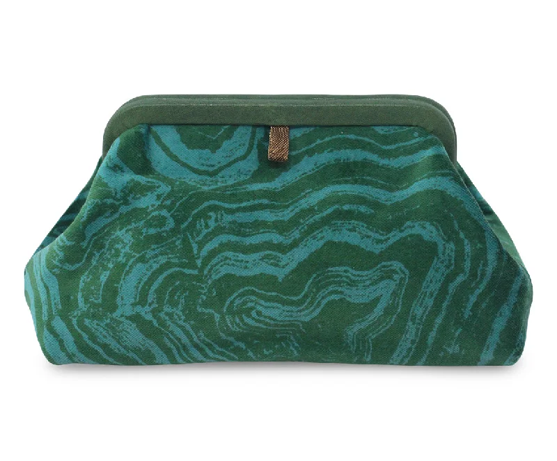 French Green & Blue Print Velour Clutch