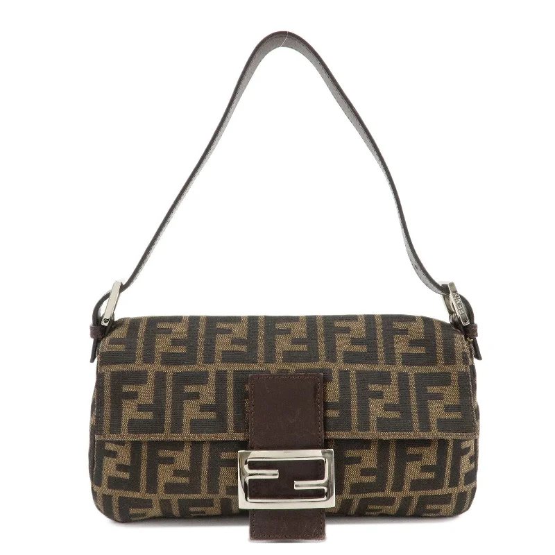 FENDI Mamma Baguette Canvas Shoulder Bag Brown Black 26424