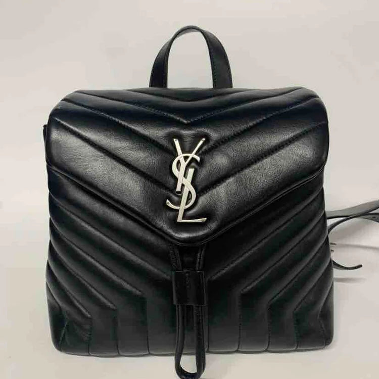 Ysl Calfskin Y Quilted Monogram Loulou Backpack Black Leather, Small