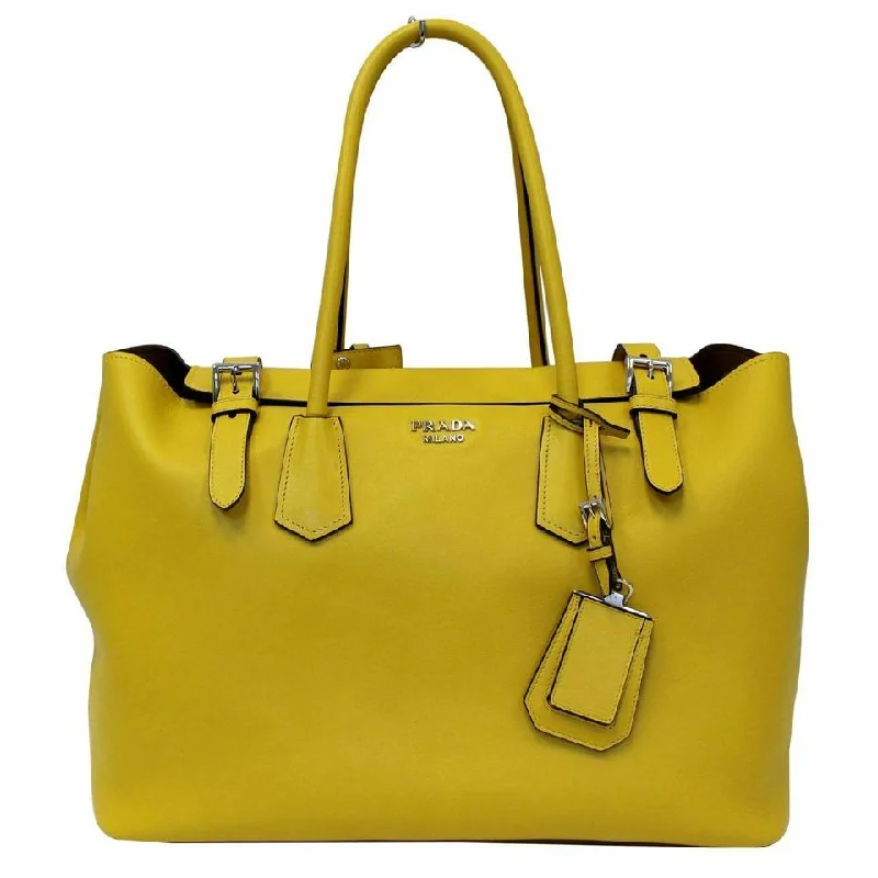 Prada Bag City Calf Buckle Yellow Calfskin Leather Tote