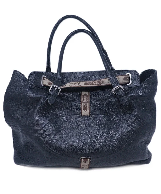 Fendi Black Grained Leather Tote