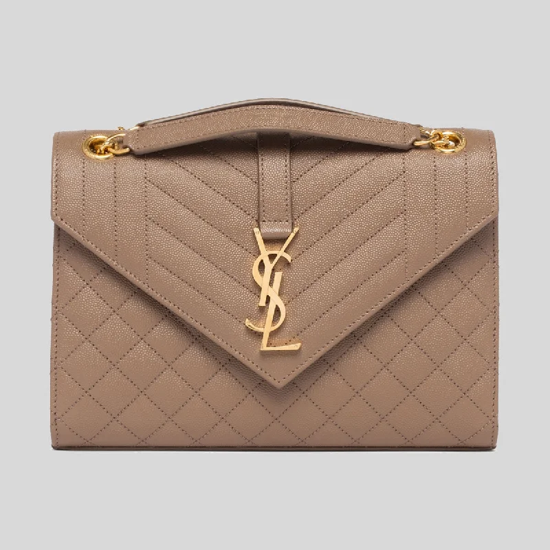 SAINT LAURENT YSL Envelope Medium In Mix Matelasse Grain De Poudre Embossed Leather Taup 600185BOW91