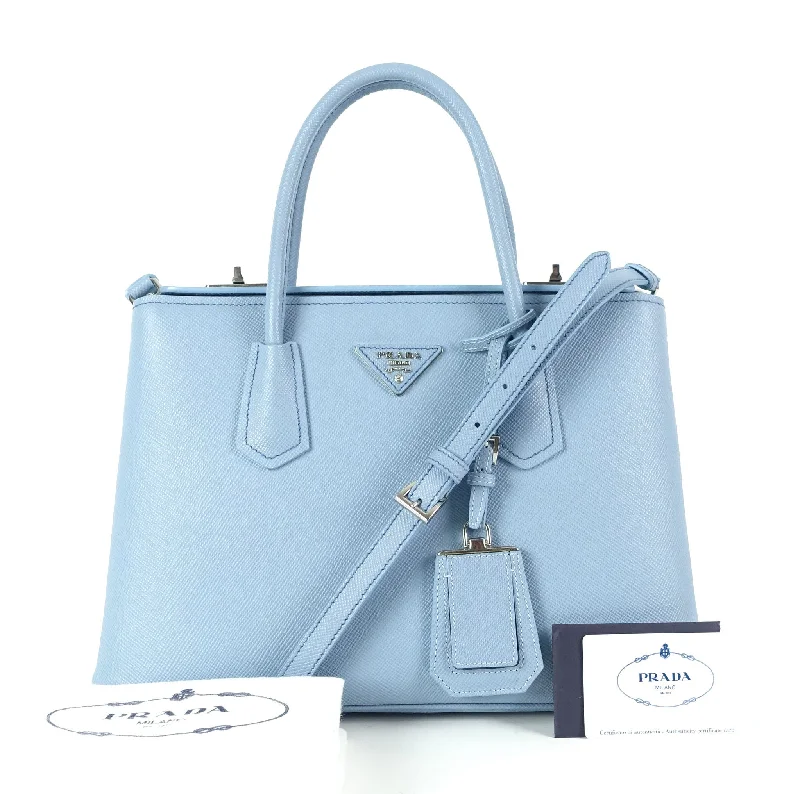 Twin Turn-Lock Saffiano Leather Handbag