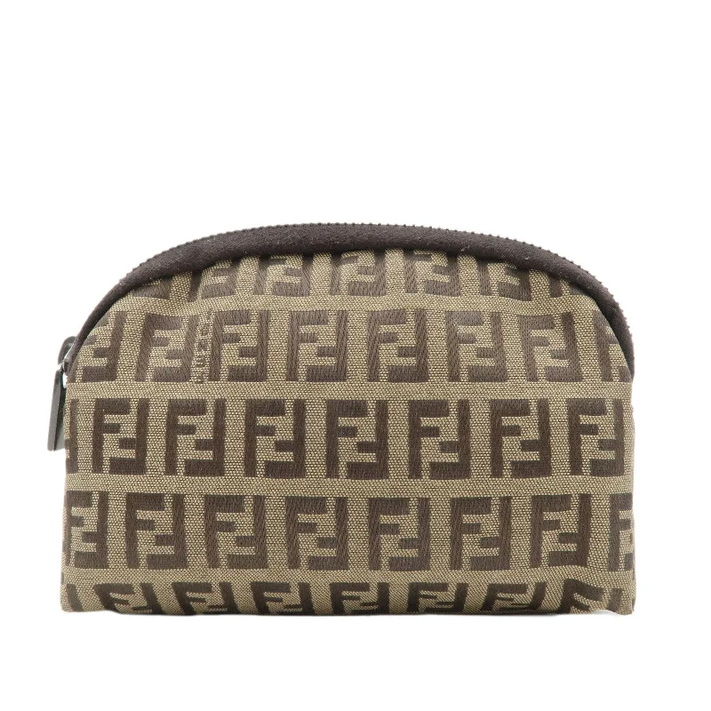 FENDI Zucchino Canvas Mini Pouch Beige Dark Brown 7N0003