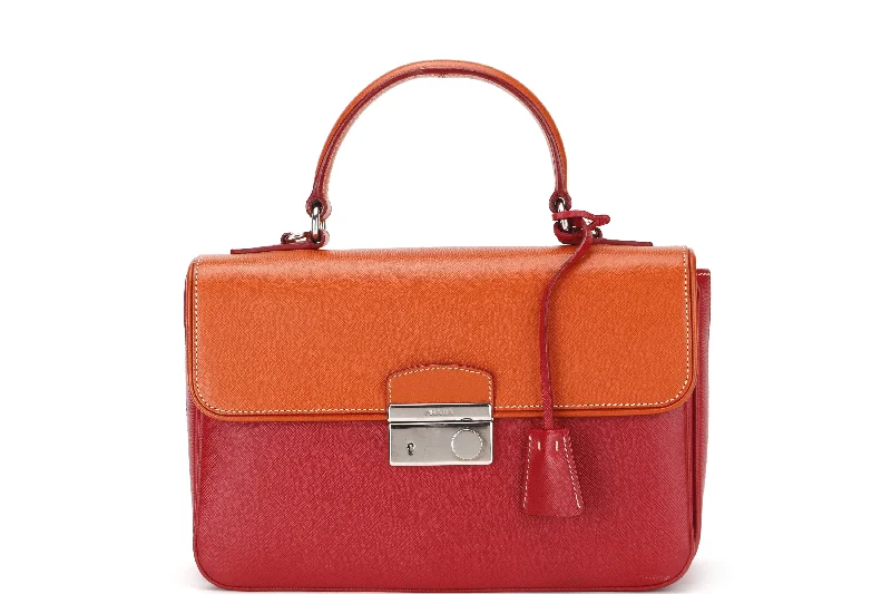 PRADA TWO TONE CROSSBODY BAG RED SAFFIANO LUX LEATHER SILVER HARDWARE, WITH STRAP & DUST COVER