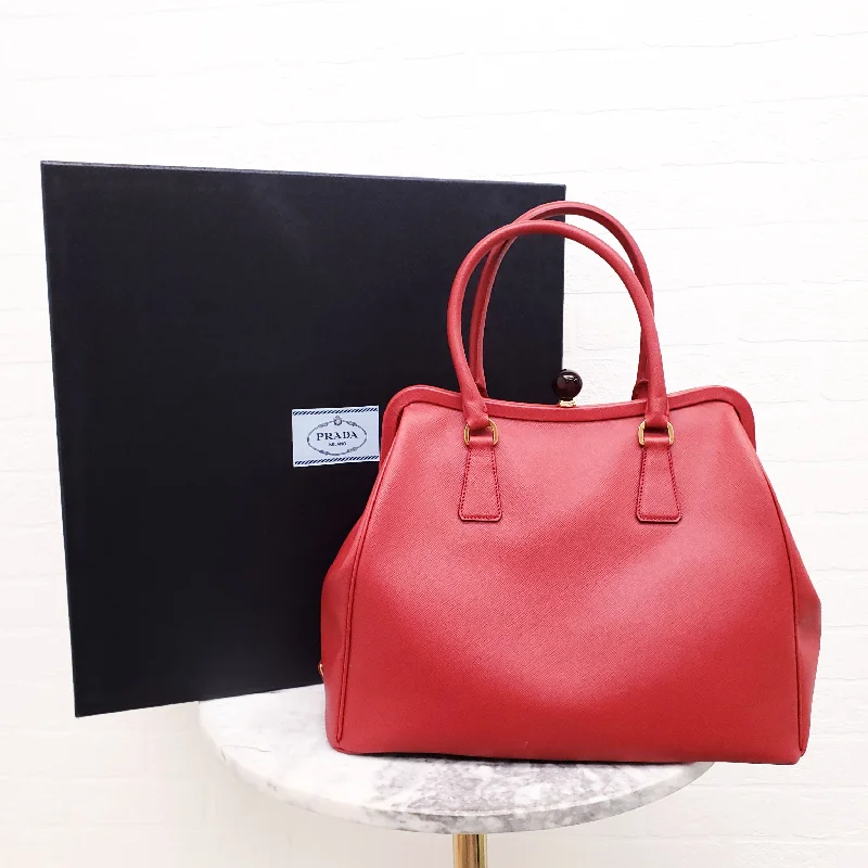 PRADA RED SAFFIANO HANDBAG WITH MATCHING WALLET