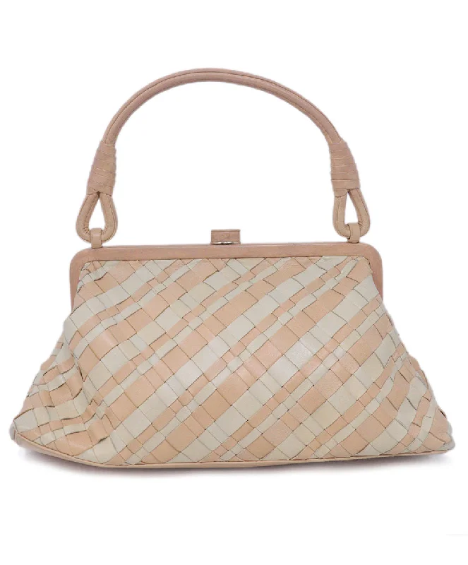 Bottega Veneta Ivory & Peach Woven Leather Bag