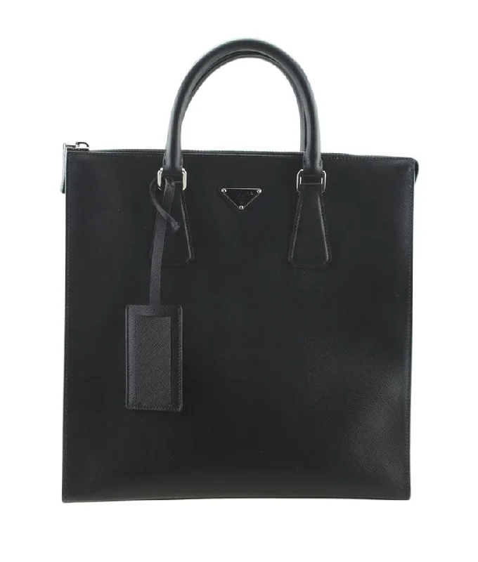 Prada 2v Saffiano Black Leather Tote