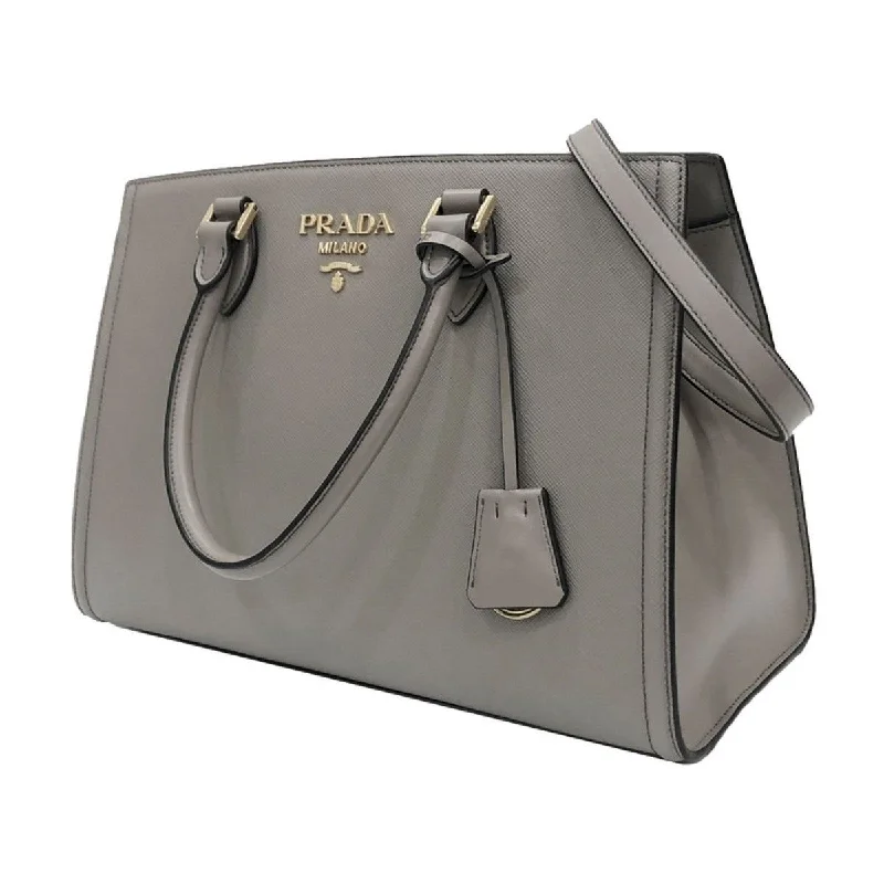 Prada Argilla Gray Saffiano Lux Leather Large Satchel Handbag 1BA228