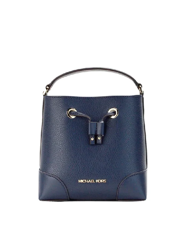 Michael Kors  Mercer Mini Pebbled Leather Bucket Bag-Navy