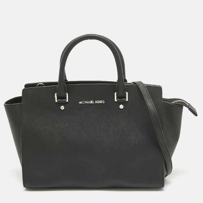 Black Leather Large Selma Satchel