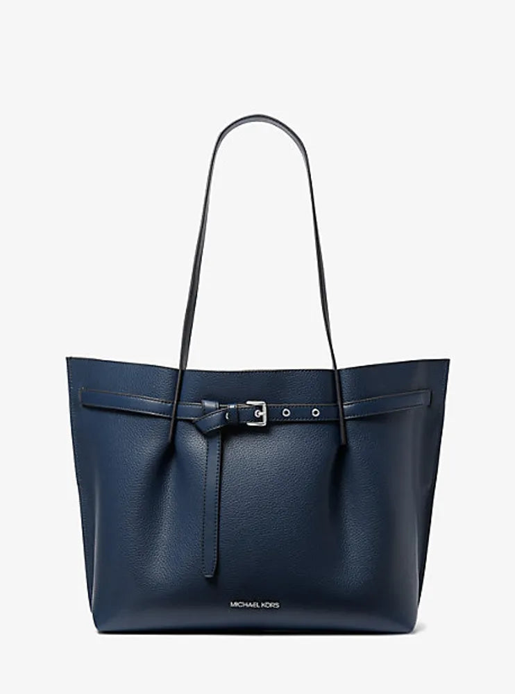 Michael Kors Emilia Large Pebbled Leather Tote Bag-Navy