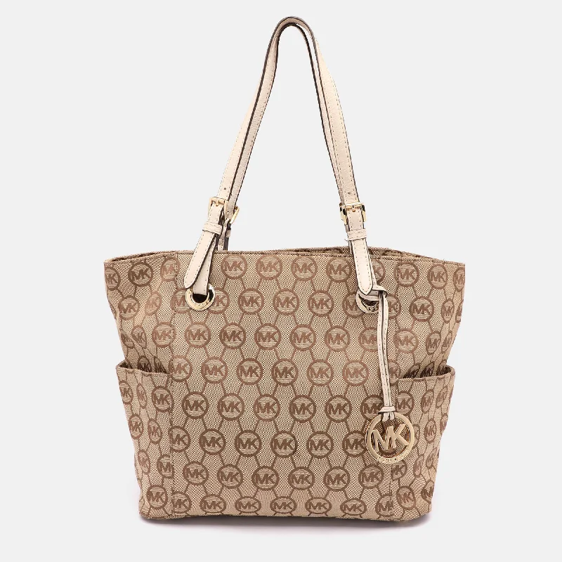 Beige/Brown Signature Canvas Jet Set Tote