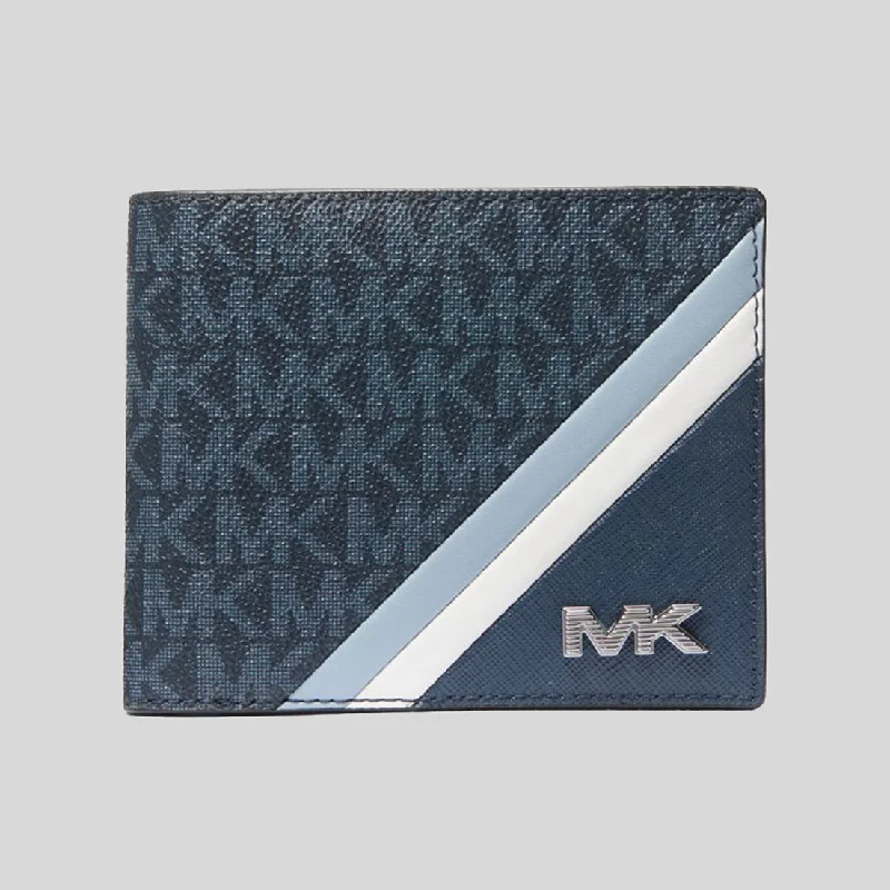 MICHAEL KORS Rivington Striped Logo Billfold Wallet With Coin Pouch Pale Blue 36F4LRVF3L