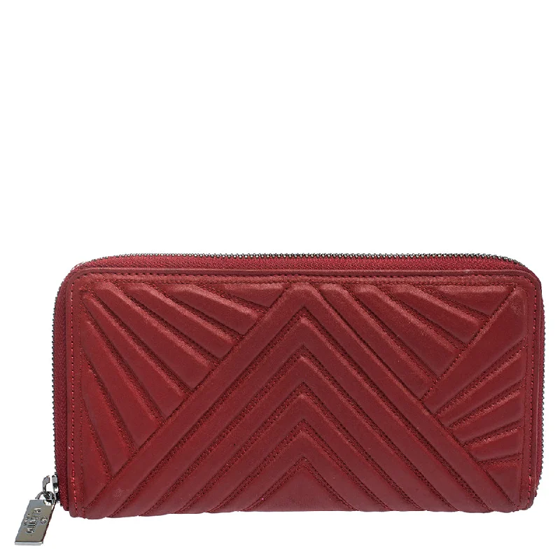 Red Coated Fabric Zip Around Wallet