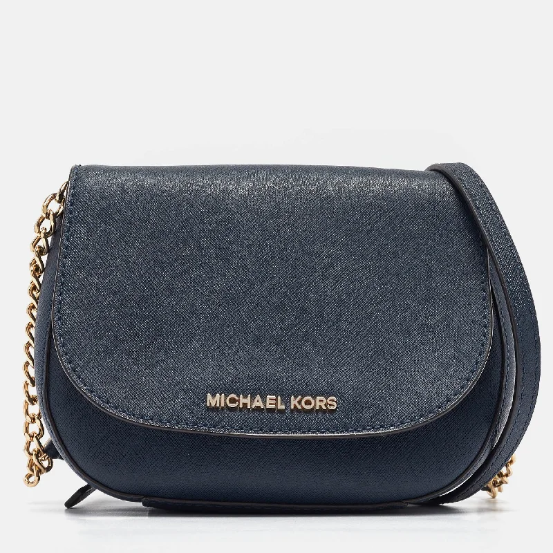 Navy Blue Leather Flap Crossbody Bag