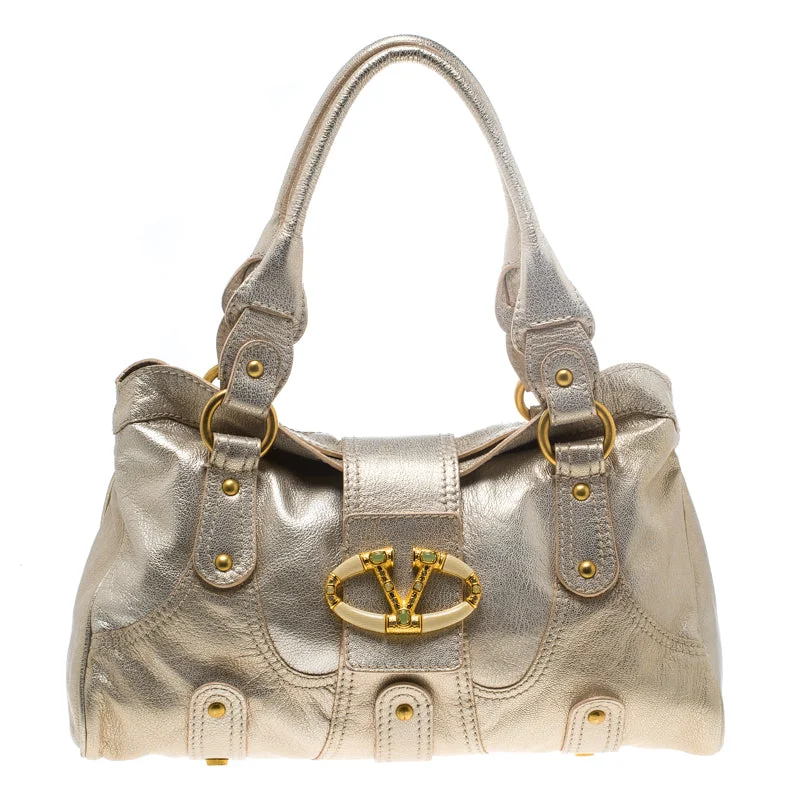 Gold Leather Crystal Catch Satchel