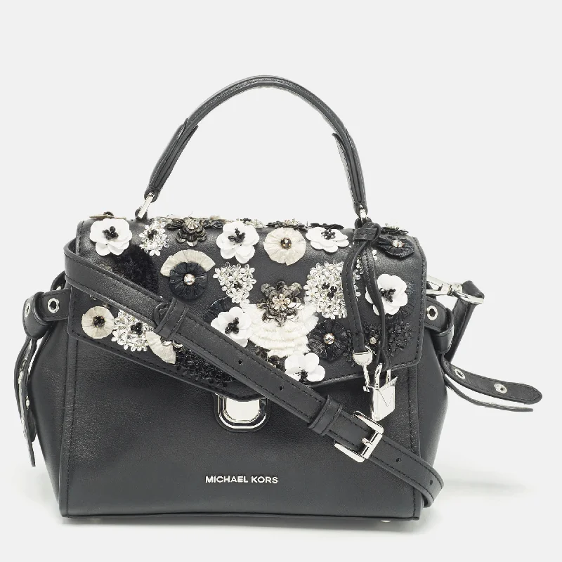 Black Leather Bristol Embellished Top Handle Bag