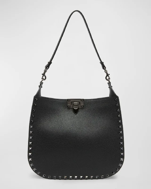 Small Rockstud Grainy Leather Hobo Bag