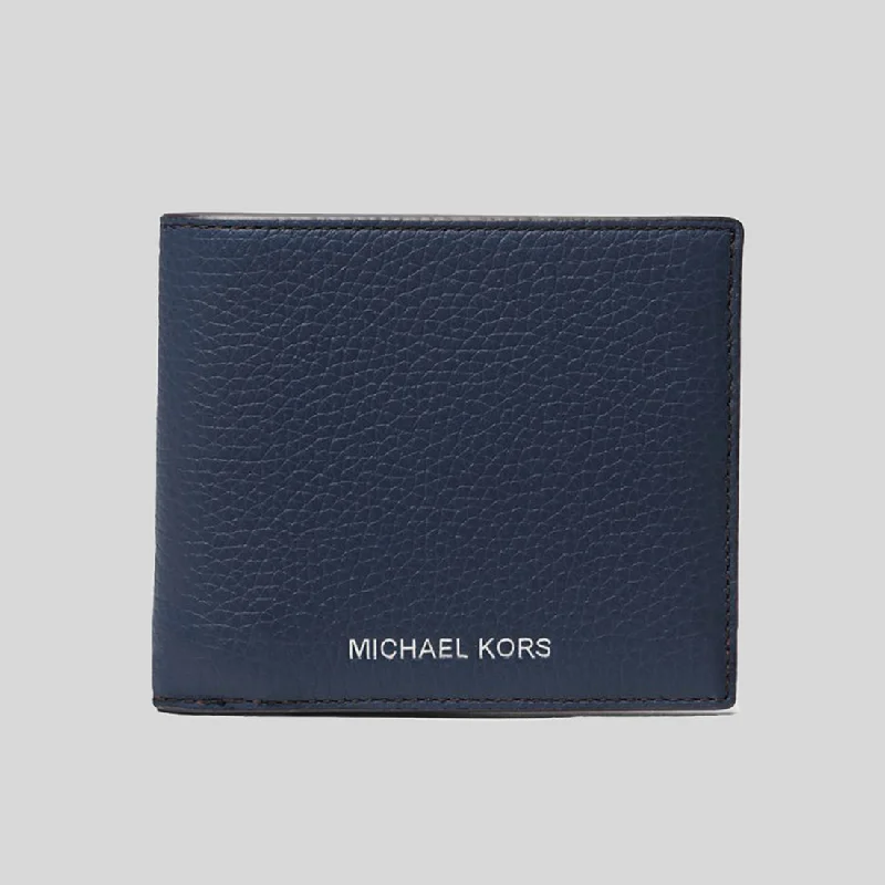 MICHAEL KORS Cooper Pebbled Leather Billfold Wallet Navy 36S4LCOF2L