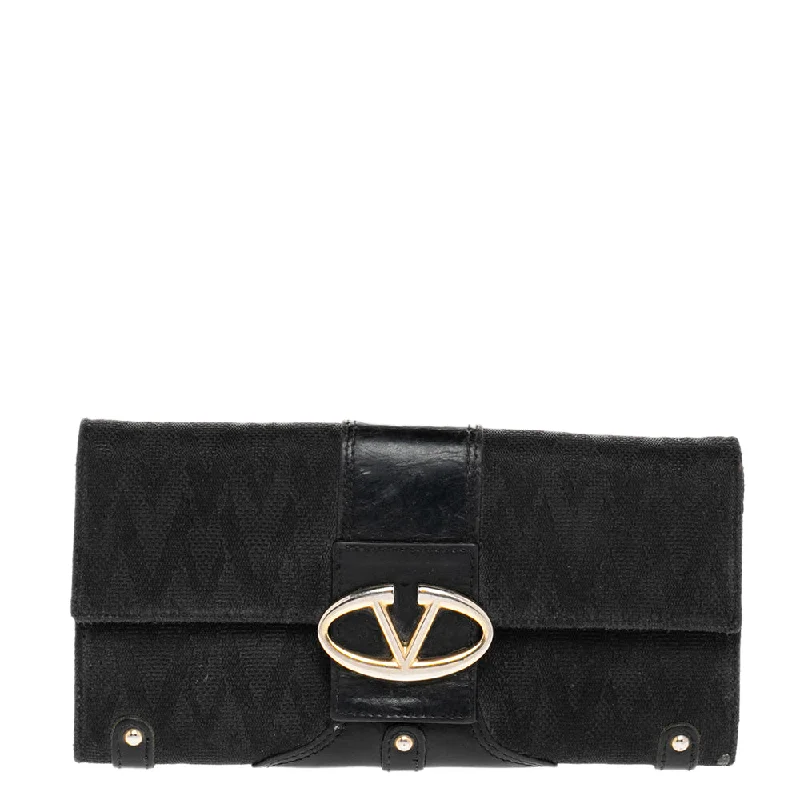 Black Canvas And Leather Continental Wallet