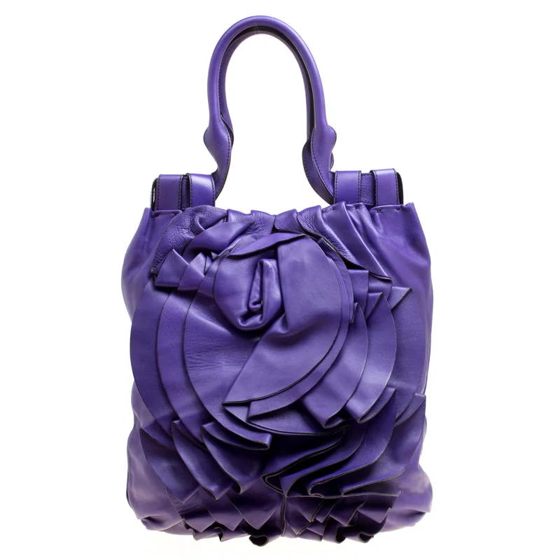 Purple Leather Petale Shopper Tote