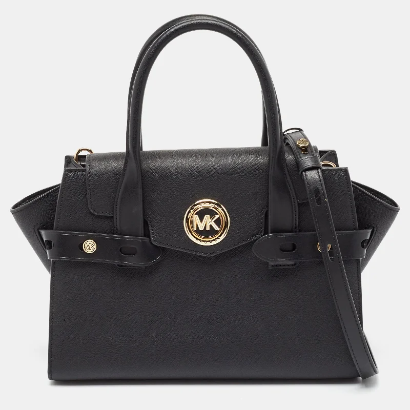 Black Leather Carmen Belted Tote