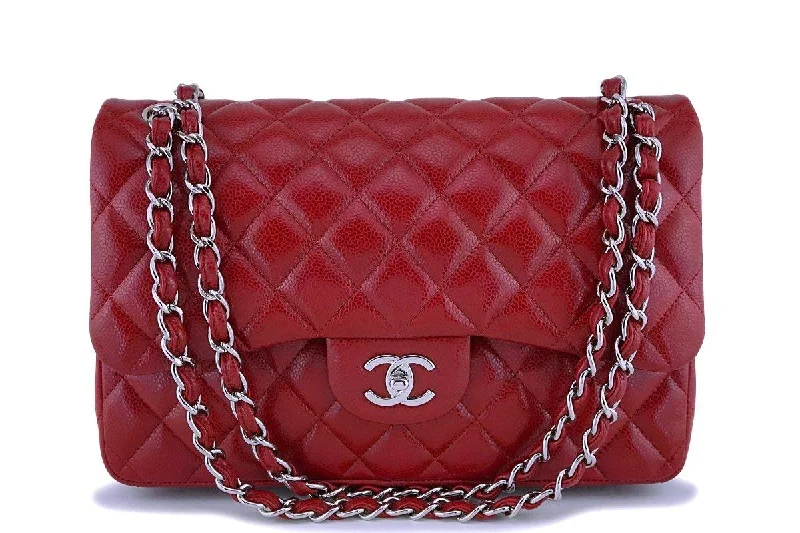 12A Chanel Red Caviar Jumbo Classic Double Flap Bag SHW