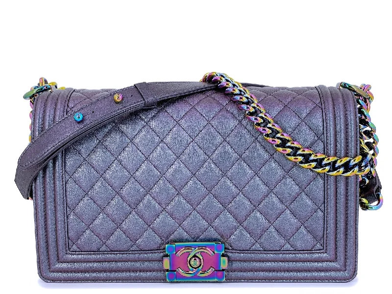 16C Chanel Iridescent Purple Mermaid Rainbow Classic Medium Large Boy Bag