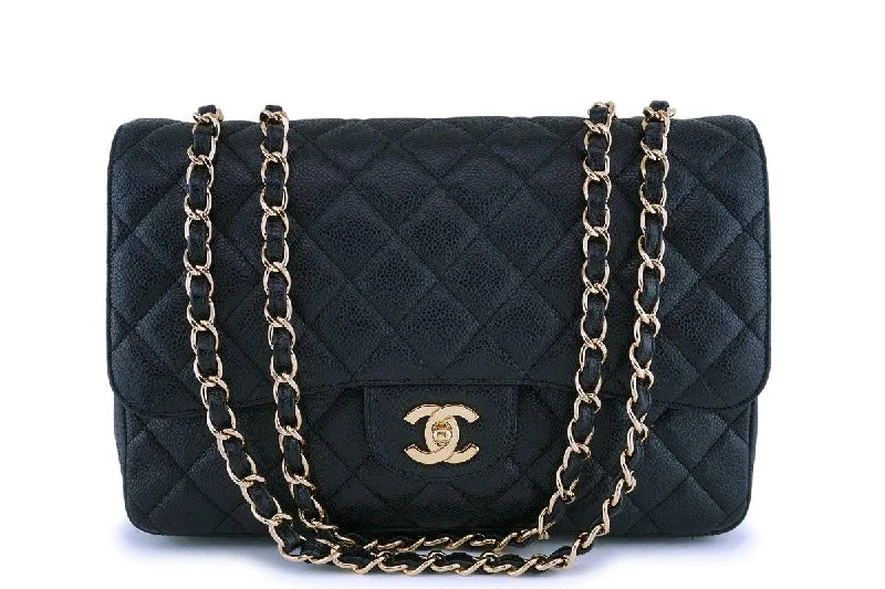 Chanel Black Caviar Jumbo Classic Flap Bag GHW