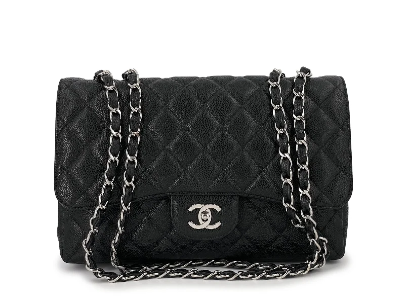 Chanel Black Caviar Jumbo Classic Flap Bag SHW