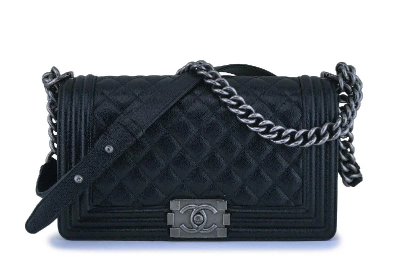 Chanel Black Caviar Medium Boy Bag Flap RHW