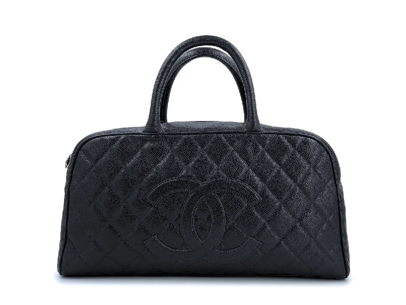 Chanel Black Caviar Quilted Large Bowler Bag