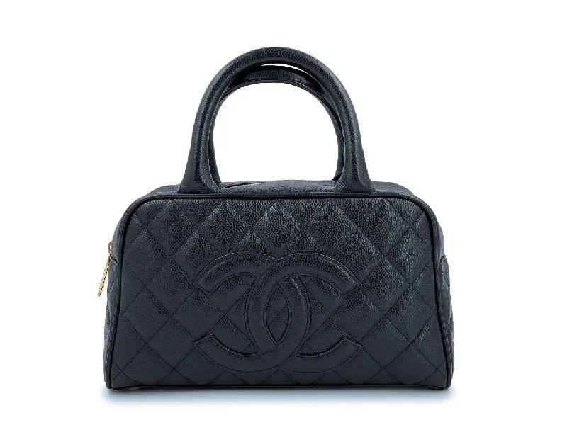 Chanel Black Caviar Quilted Mini Bowler Bag