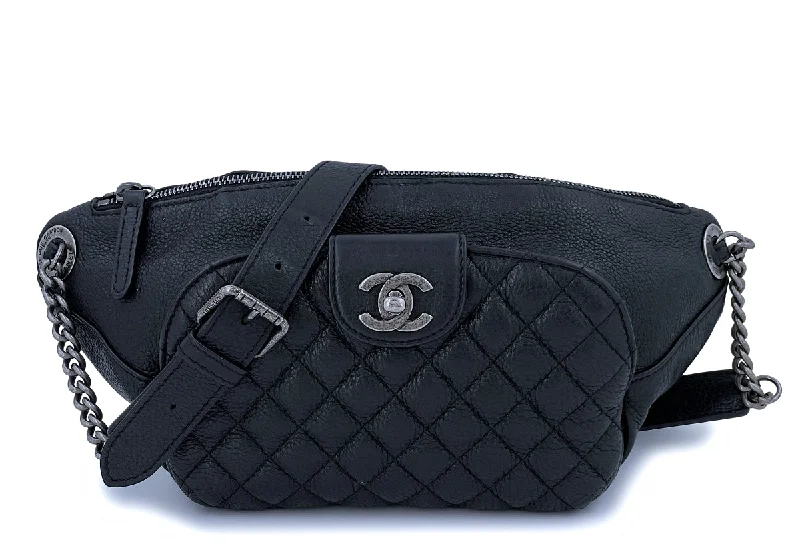 Chanel Black Grained Calfskin Quilted Classic Fanny Pack Bag RHW