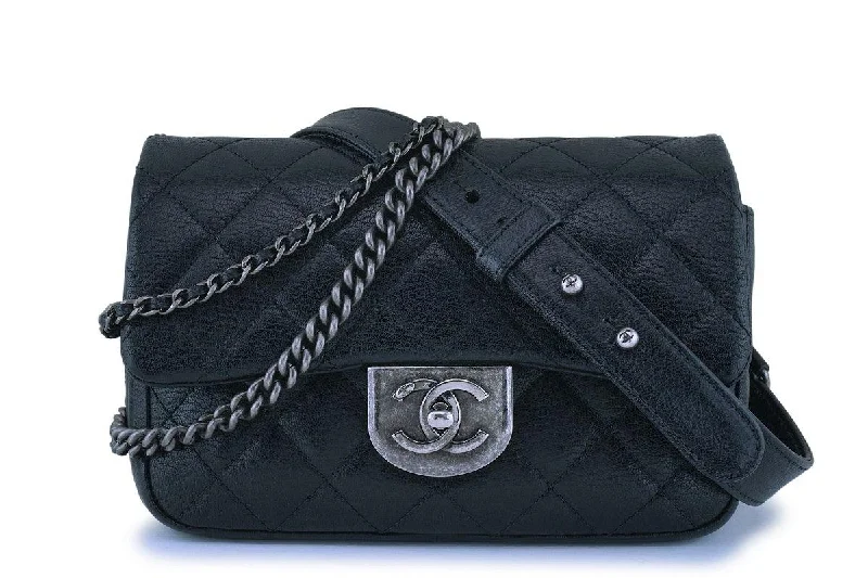 Chanel Black Grained Small Double Carry Classic Flap Bag