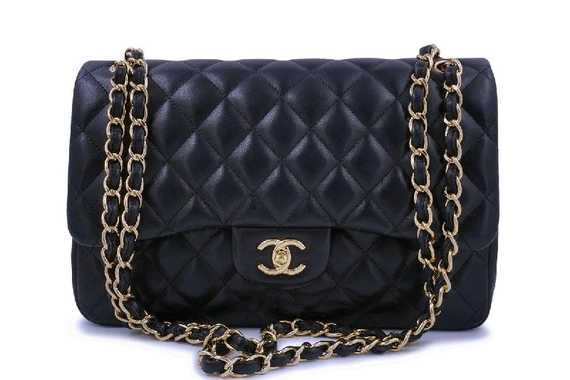 Chanel Black Lambskin Jumbo Classic Double Flap Bag GHW