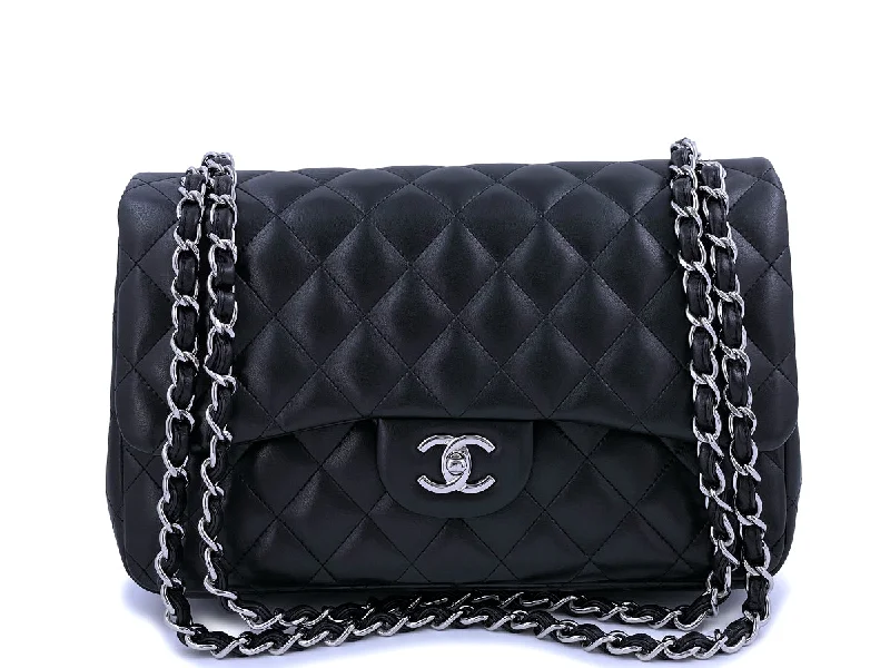 Chanel Black Lambskin Jumbo Classic Double Flap Bag SHW