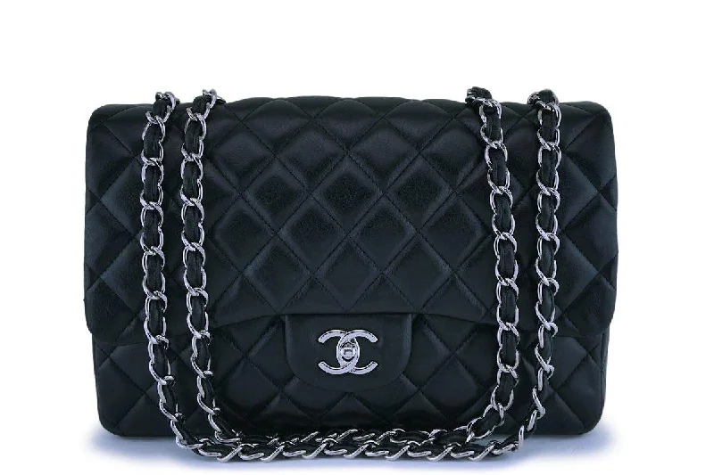 Chanel Black Lambskin Jumbo Classic Flap Bag SHW