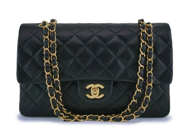 Chanel Black Lambskin Medium Classic Double Flap Bag 24k GHW