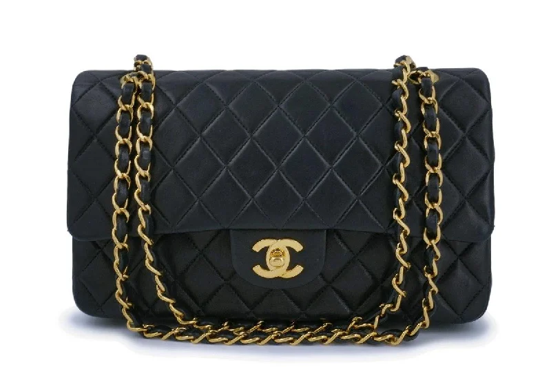 Chanel Black Lambskin Medium Classic Double Flap Bag 24k GHW