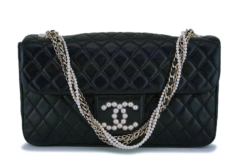 Chanel Black Lambskin Westminster Pearls Classic Flap Bag GHW