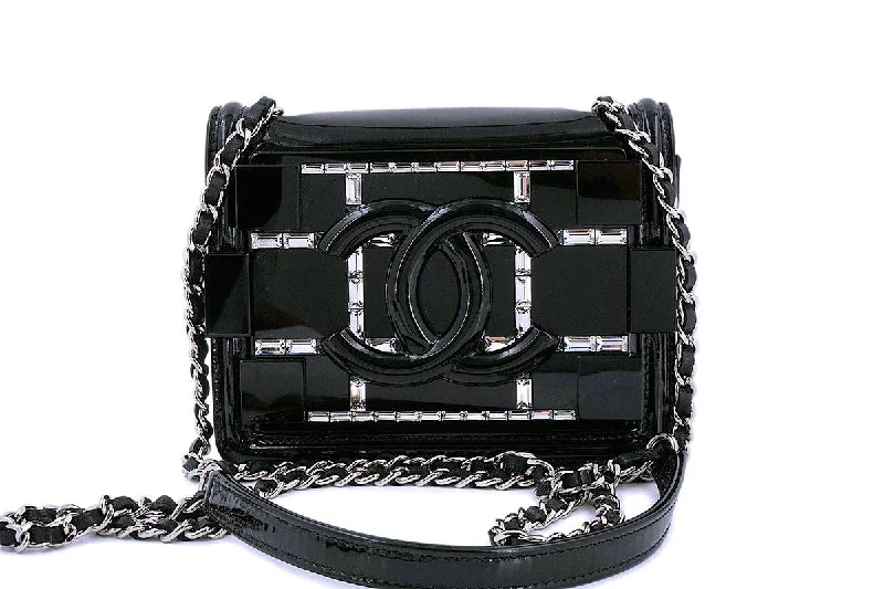 Chanel Black Ultra Mini Flap Bag Lego with Emerald-Baguette Crystals